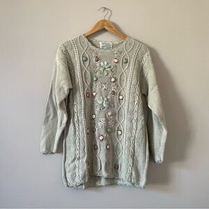 Vintage knitted dainty rosette floral romantic balletcore sweater